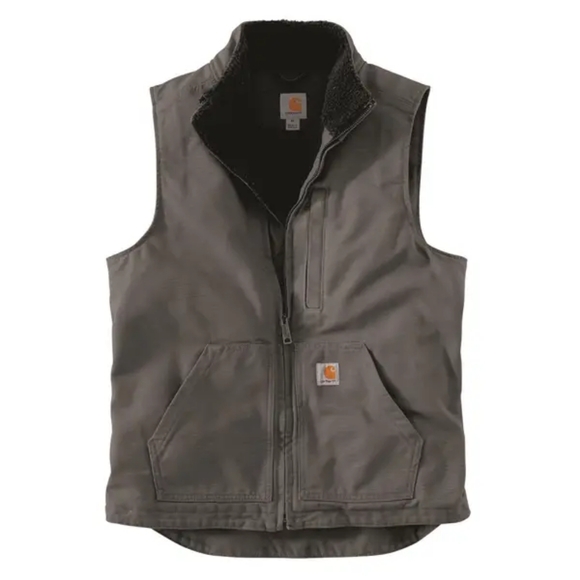 Men's Carhartt Sherpa Lined Canvas Vest Grey - Picture 1 of 6